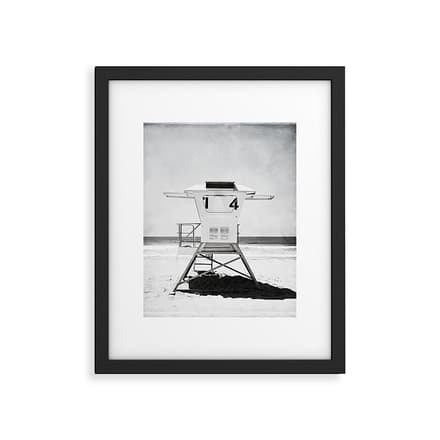 Black And White Beach Photography, Grey Lifeguard Stand, Gray Coastal Nautical Art Framed Art Print