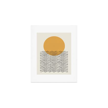 Ocean Wave Gold Sunrise - Mid Century Style Art Print