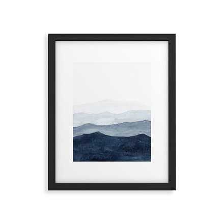Indigo Abstract Watercolor Mountains Framed Art Print