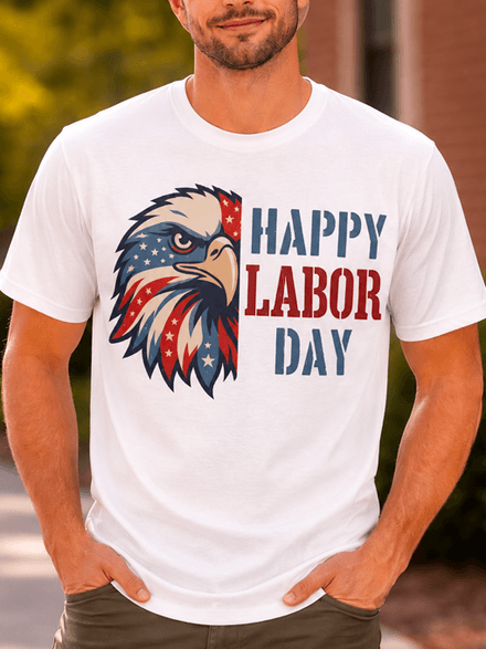 Happy Labor Day Eagle Patriotic T-Shirt – American Flag Bald Eagle Graphic Tee