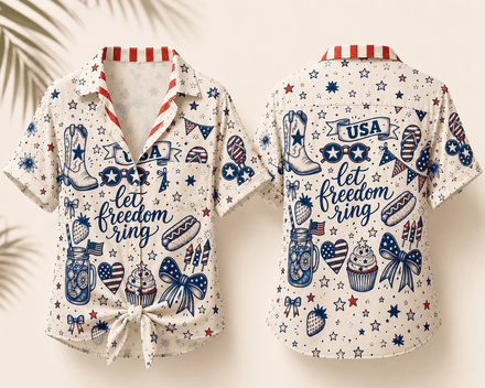 Womens Fourth Of July Hawaiian Shirt With Americana Vibes