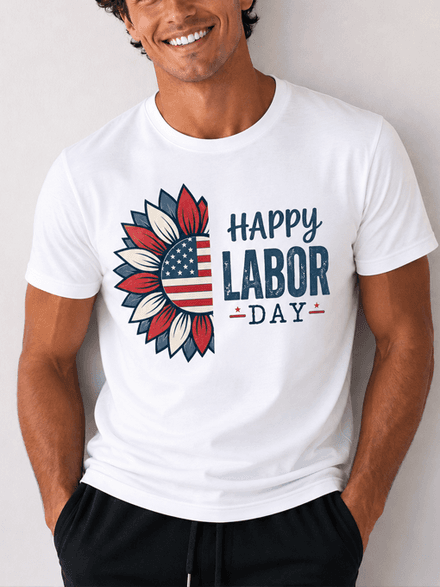 Happy Labor Day Sunflower Patriotic T-Shirt – American Flag Floral Graphic Tee