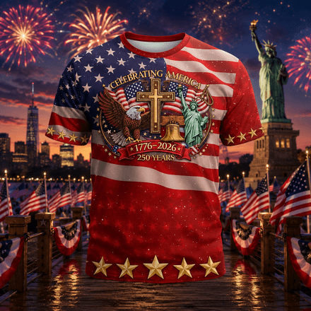 Celebrating America 250 Years Patriotic Christian Eagle T-Shirt