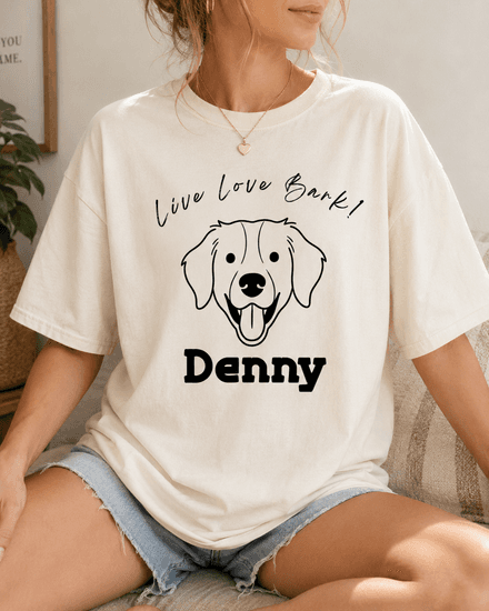 Personalized Live Love Bark Custom Dog Portrait & Name T-Shirt