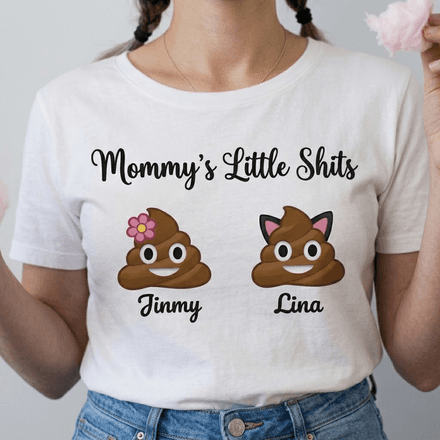 Personalized Mommy'S Little Shits T-Shirt – Custom Funny Kids Poop Emoji Family Tee
