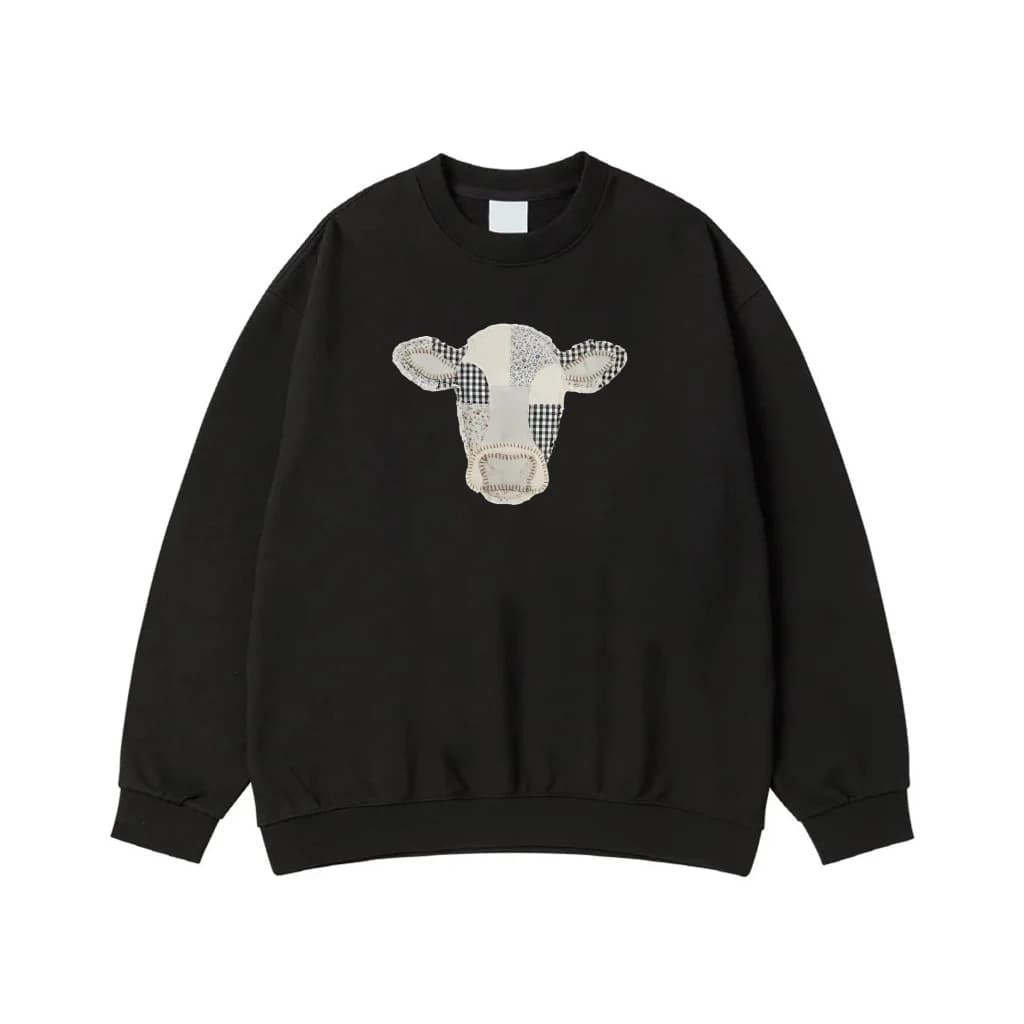 Patchwork Applique Cow Head Farmhouse T-Shirt