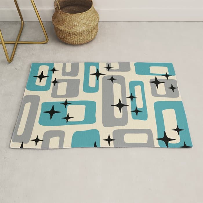 Mid Century Modern Decoration Kitsch 223 Blue and Gray Rug