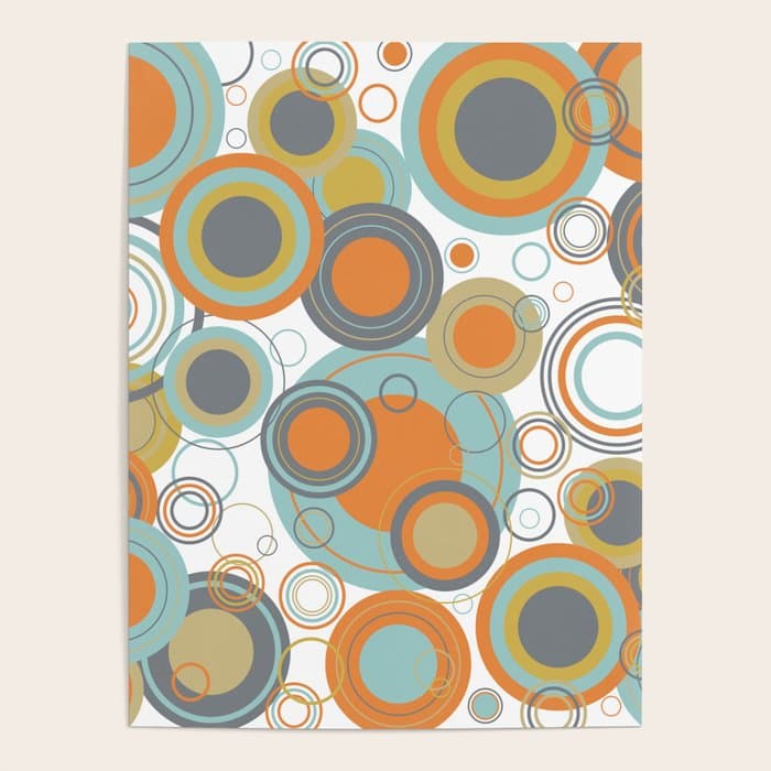 Retro Mid Century Modern Circles Geometric Bubbles Pattern Poster