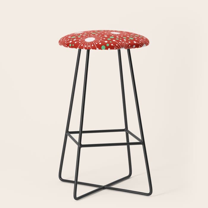 Christmas Holiday MidCentury Modern Atomic Snowflakes in Red Green and White Stool