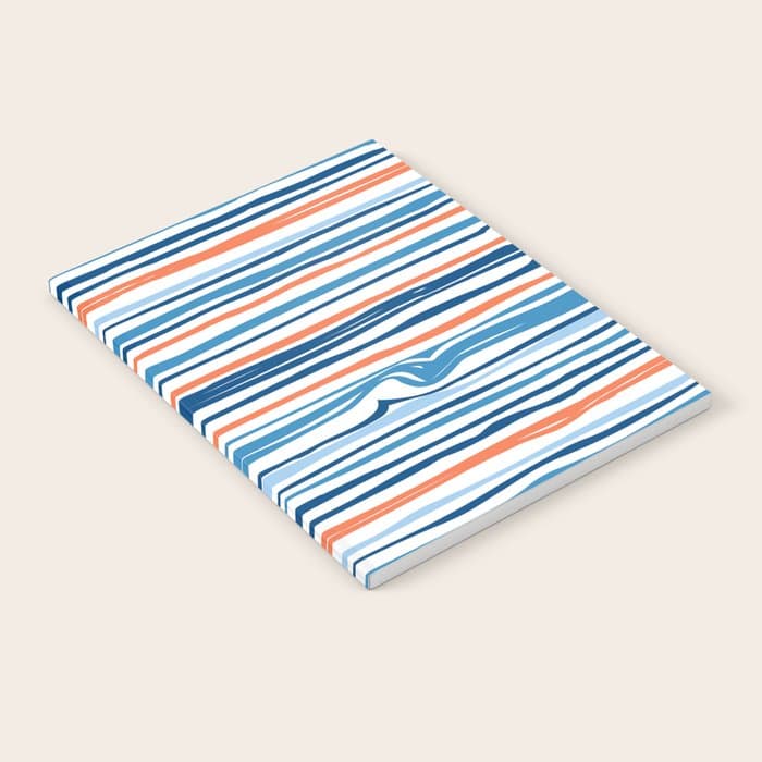 Modern Abstract Ocean Wave Stripes in Classic Blues and Orange Notebook