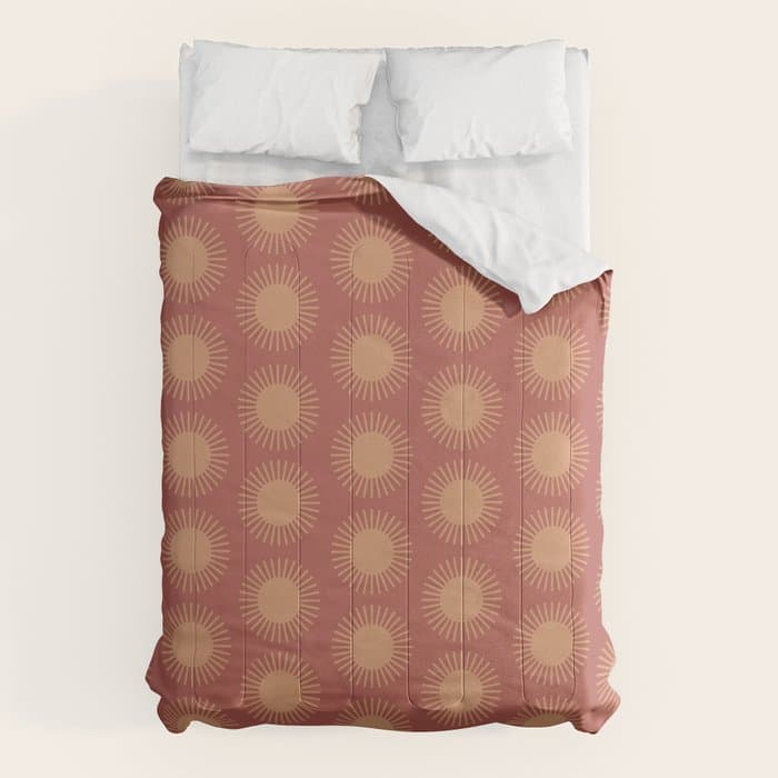 Boho Summer Sun Pattern XIV Earthy Pink and Beige Comforter