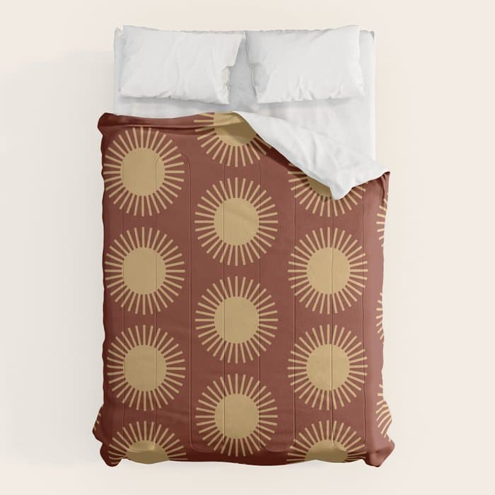 Boho Summer Sun Pattern III Brick Red Comforter
