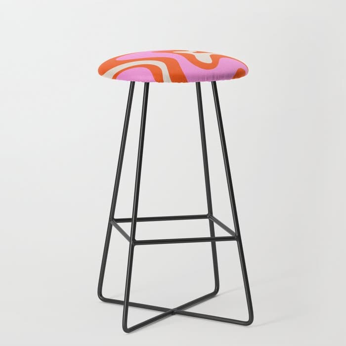 Retro Liquid Swirl Abstract Pattern Bright Pink Orange Cream Stool