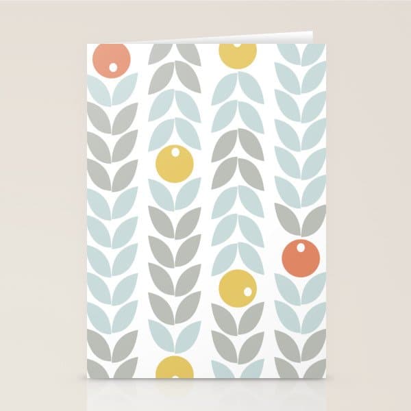 Mid Century Modern Retro Leaf and Circle Pattern Stationery Card
