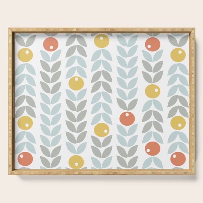 Mid Century Modern Retro Leaf and Circle Pattern Serving Tray