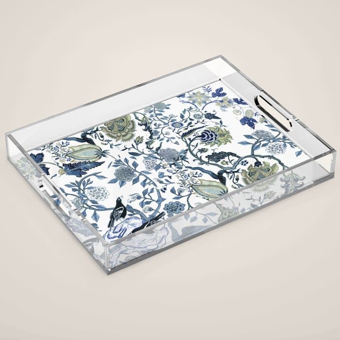 Blue vintage chinoiserie flora Acrylic Tray
