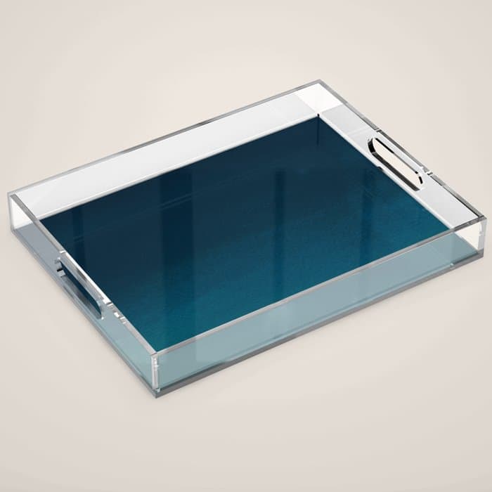 Navy blue teal hand painted watercolor paint ombre Acrylic Tray