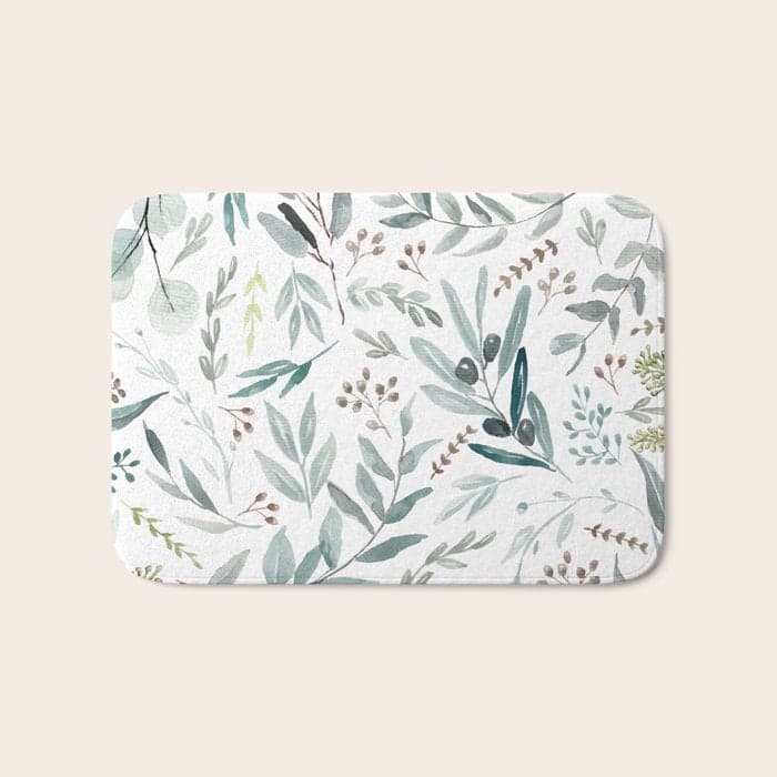Botanical Eucalyptus Leaves Pattern Bath Mat