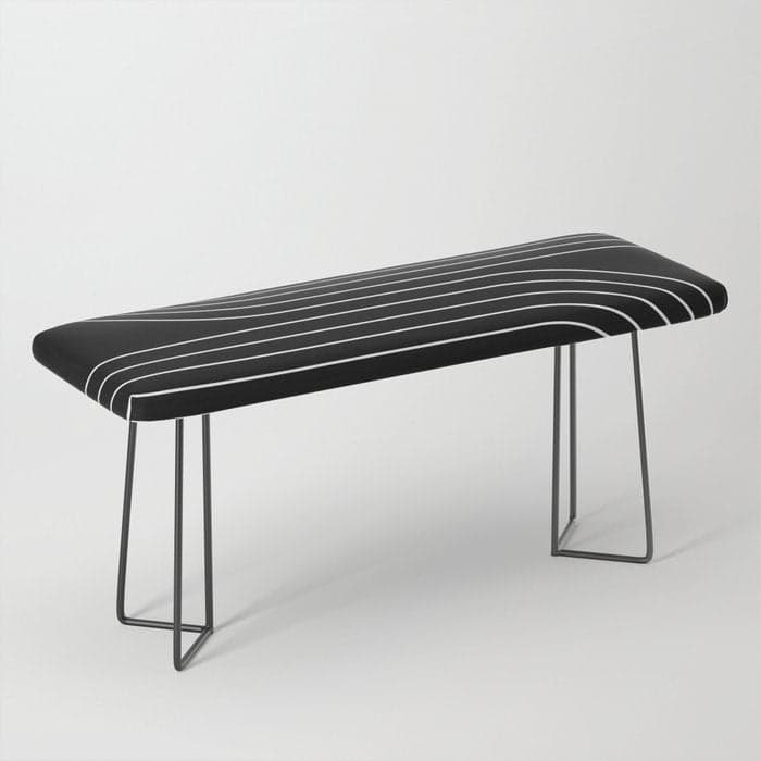 Minimal Line Curvature II Black and White Mid Century Modern Arch Abstract Bench