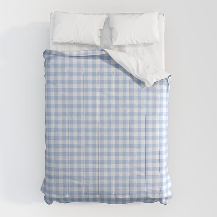 Gingham Plaid Pattern - Natural Sky Blue Comforter