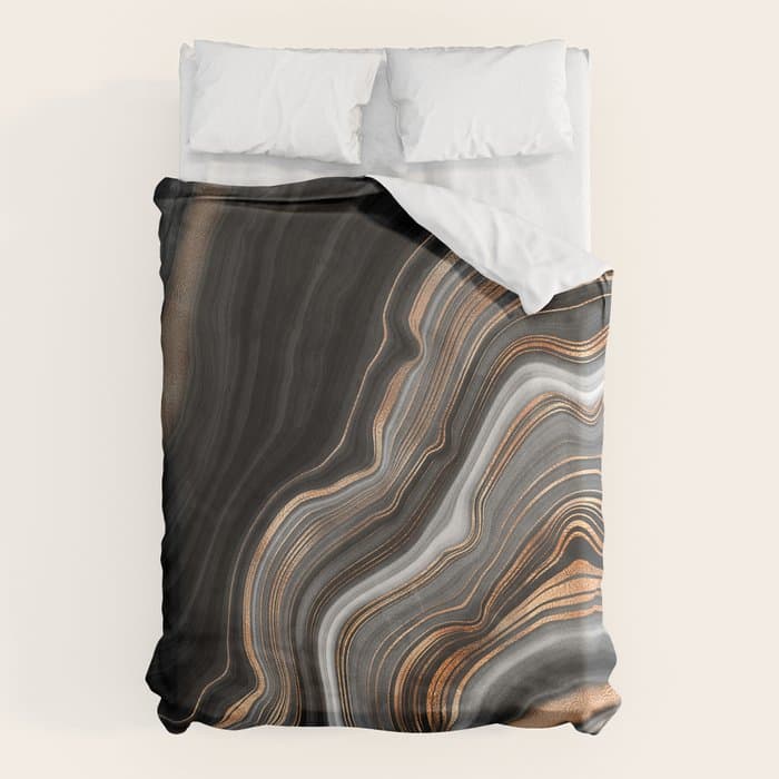 Elegant black marble with gold and copper veins Duvet Cover