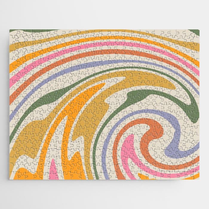 Rainbow Swirl Abstract Retro 70s Jigsaw Puzzle