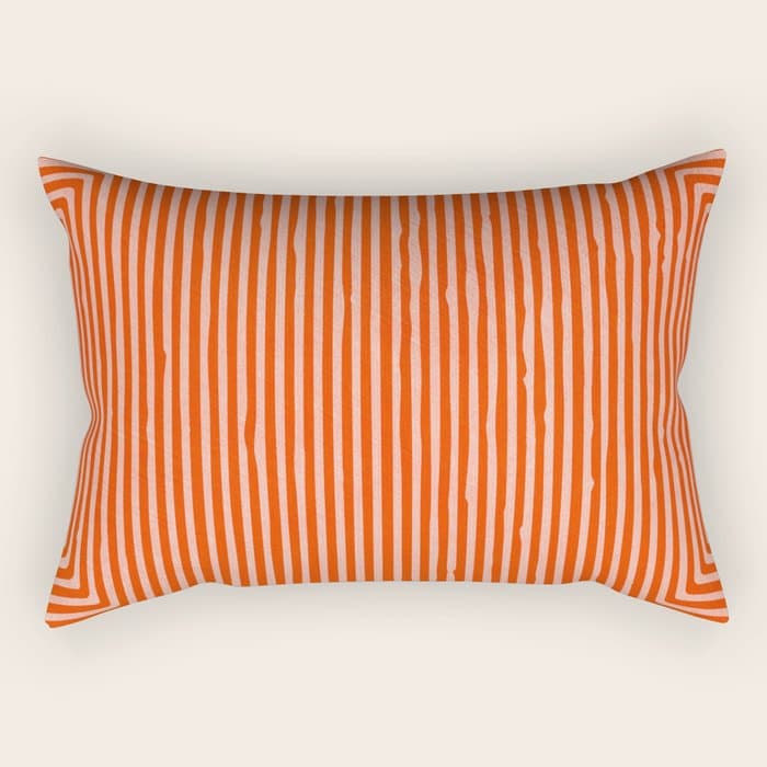 Orange Geometric Drawing Digital Linocut Rectangular Pillow