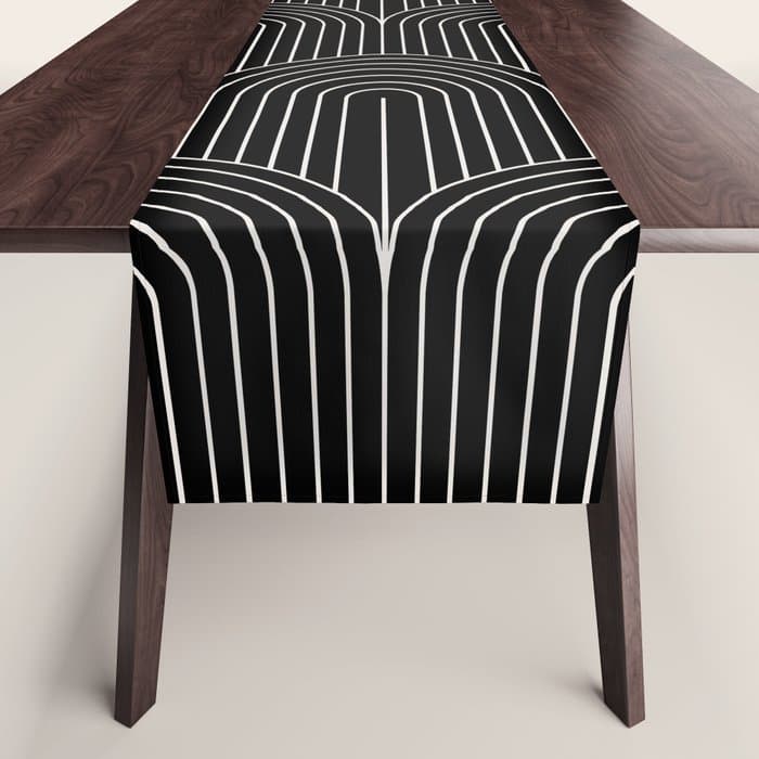 Art Deco Arch Pattern V Black & White Table Runner