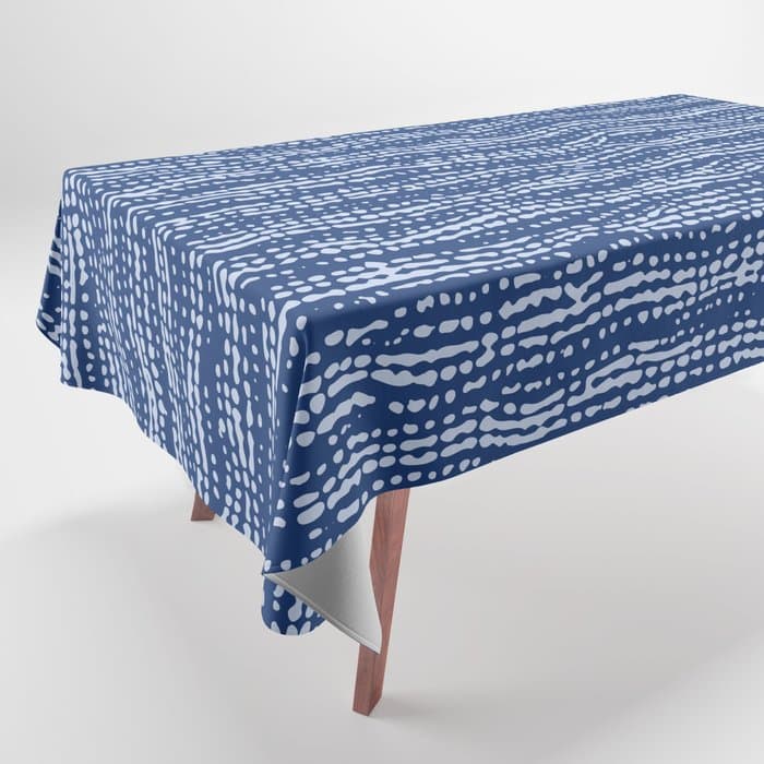 Mud Cloth Stitch Stripes Boho Indigo Blue Tablecloth