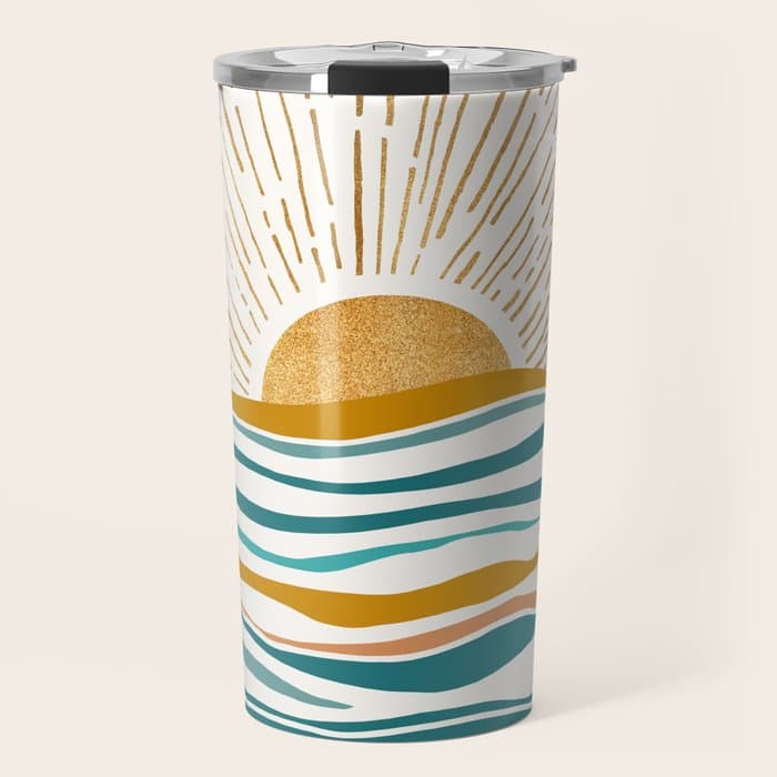 The Sun and The Sea - Gold and Teal Travel Mug