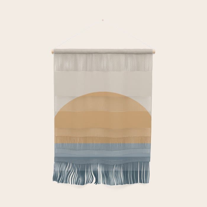 Minimal Retro Sunset Sunrise - Nautical Ocean Blue Wall Hanging