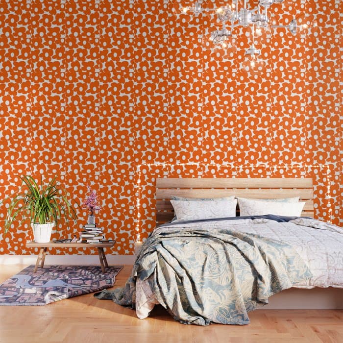 Orange Retro Flowers White Background #decor #HomeStorie #buyart Wallpaper
