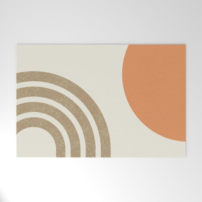Mid-Century Modern - Orange Sun and Rainbow Welcome Mat