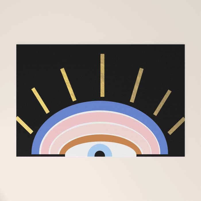 Retro evil eye - black & gold Welcome Mat