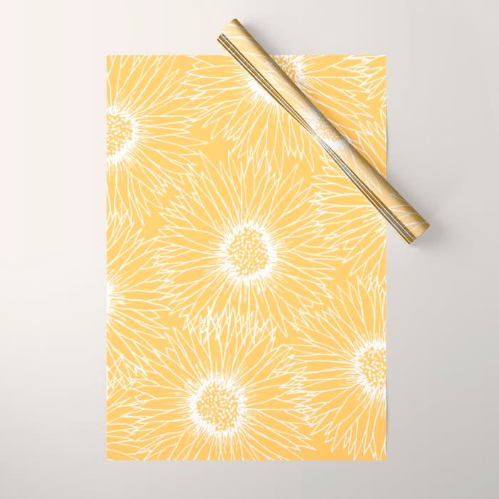 Yellow Sunflowers Line Art Wrapping Paper