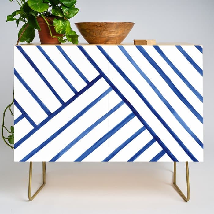 Watercolor lines pattern | Navy blue Credenza