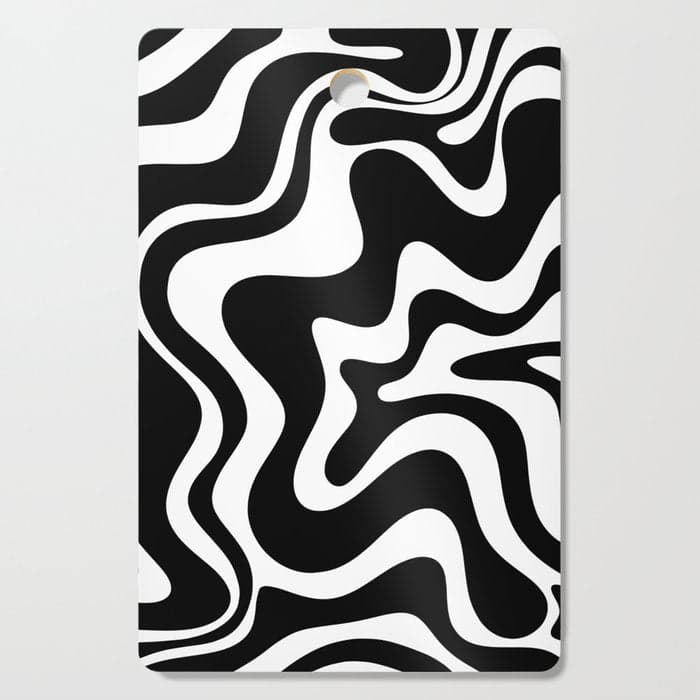 Liquid Swirl Abstract Pattern in Black and White Cutting Board