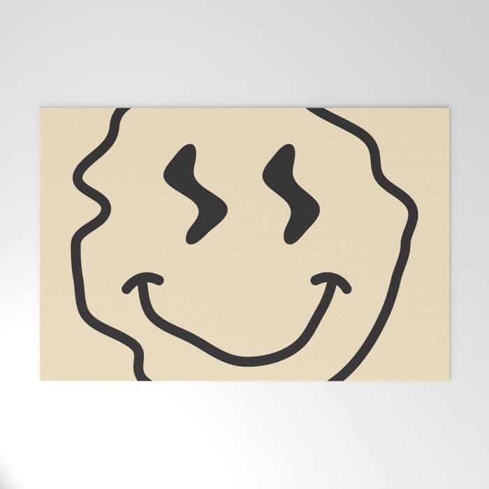 Wonky Smiley Face - Black and Cream Welcome Mat