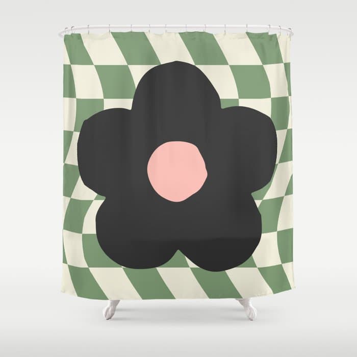 A Single Flower (Checked & Warped BG) Shower Curtain