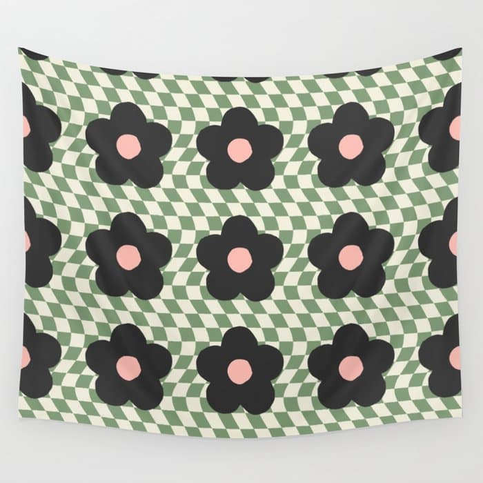 A Single Flower (Checked & Warped BG) Wall Tapestry