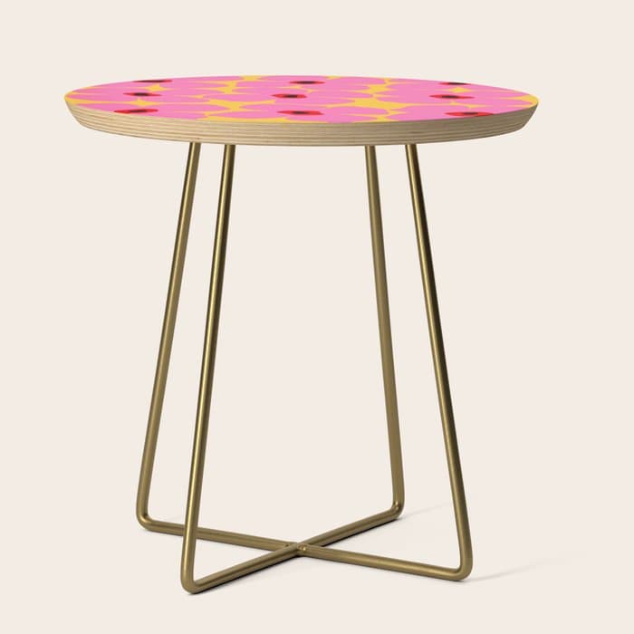 Abstract Pink Flowers With Yellow Background Side Table