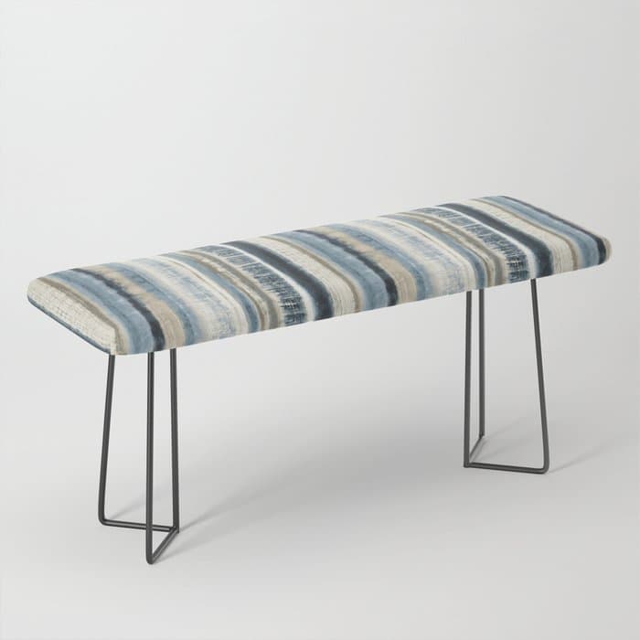 Distressed Blue and White Watercolor Stripe Bench