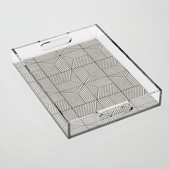 bohemian geometric tiles - bone Acrylic Tray