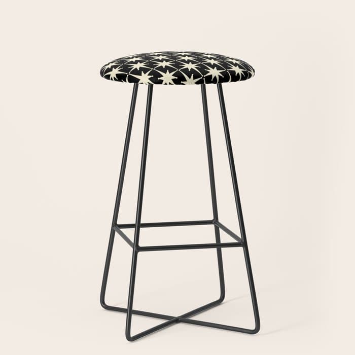Midcentury Modern Atomic Age Starburst Pattern in Retro Cream and Black Stool