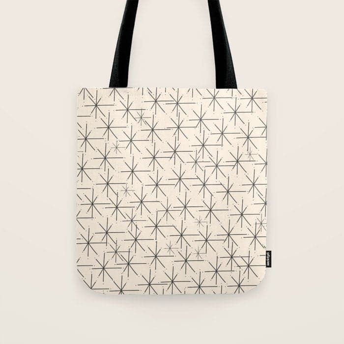 Stella - Atomic Age Mid Century Modern Starburst Pattern in Charcoal Gray and Almond Cream Tote Bag