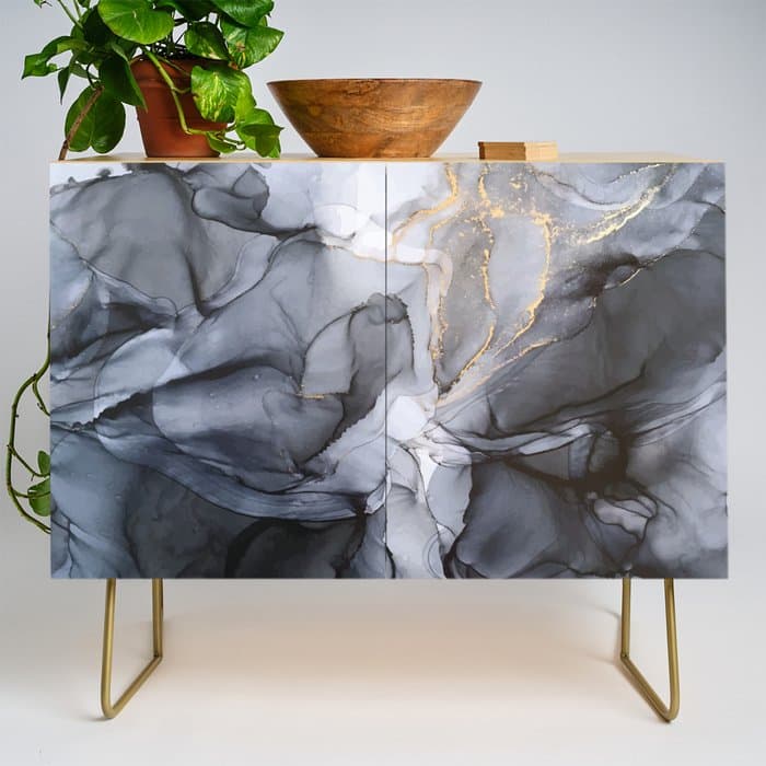 Calm but Dramatic Light Monochromatic Black & Grey Abstract Credenza