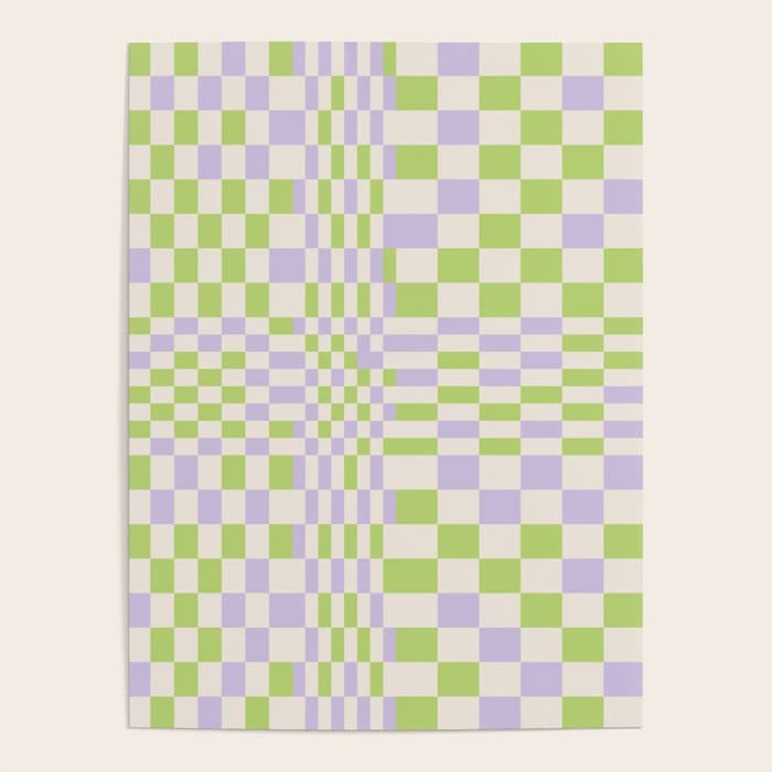 Happy Colorful Checkered Pattern Green and Lilac Poster
