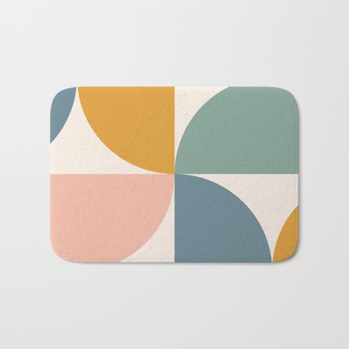 Bauhaus Mid Century Modern Geometric II Natural Pastel Bath Mat