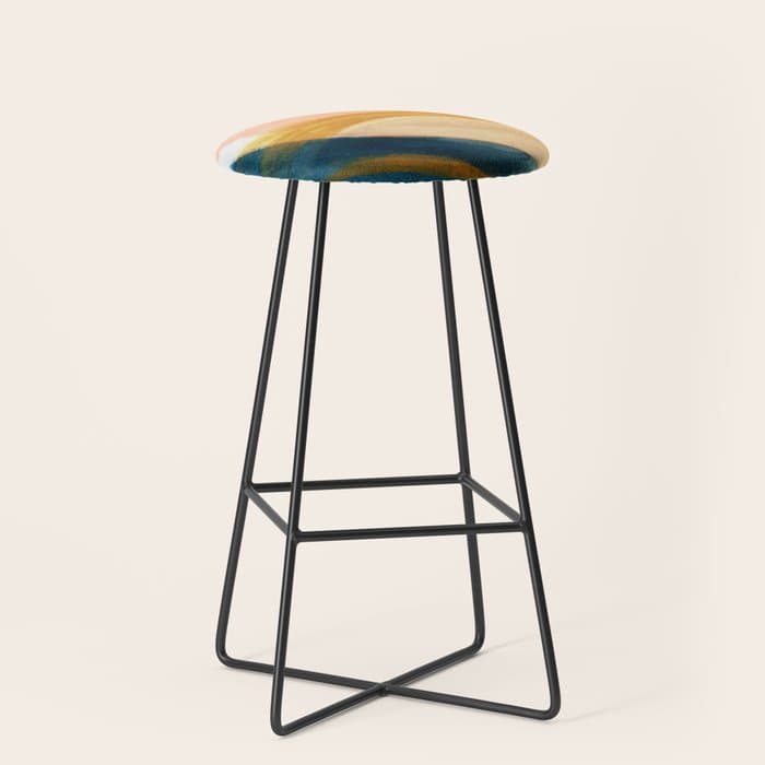 Slow as the Mississippi - Acrylic abstract with pink, blue, and brown Stool