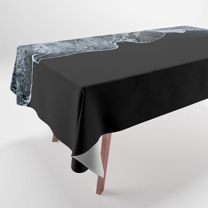 Waves on a black sand beach in iceland - minimalist Landscape Photography Tablecloth